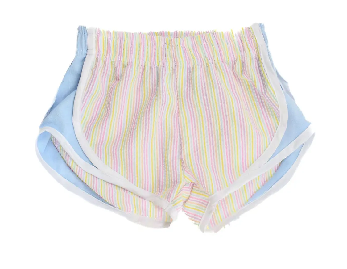 Athletic Shorts - Multi Stripe with Blue Sides