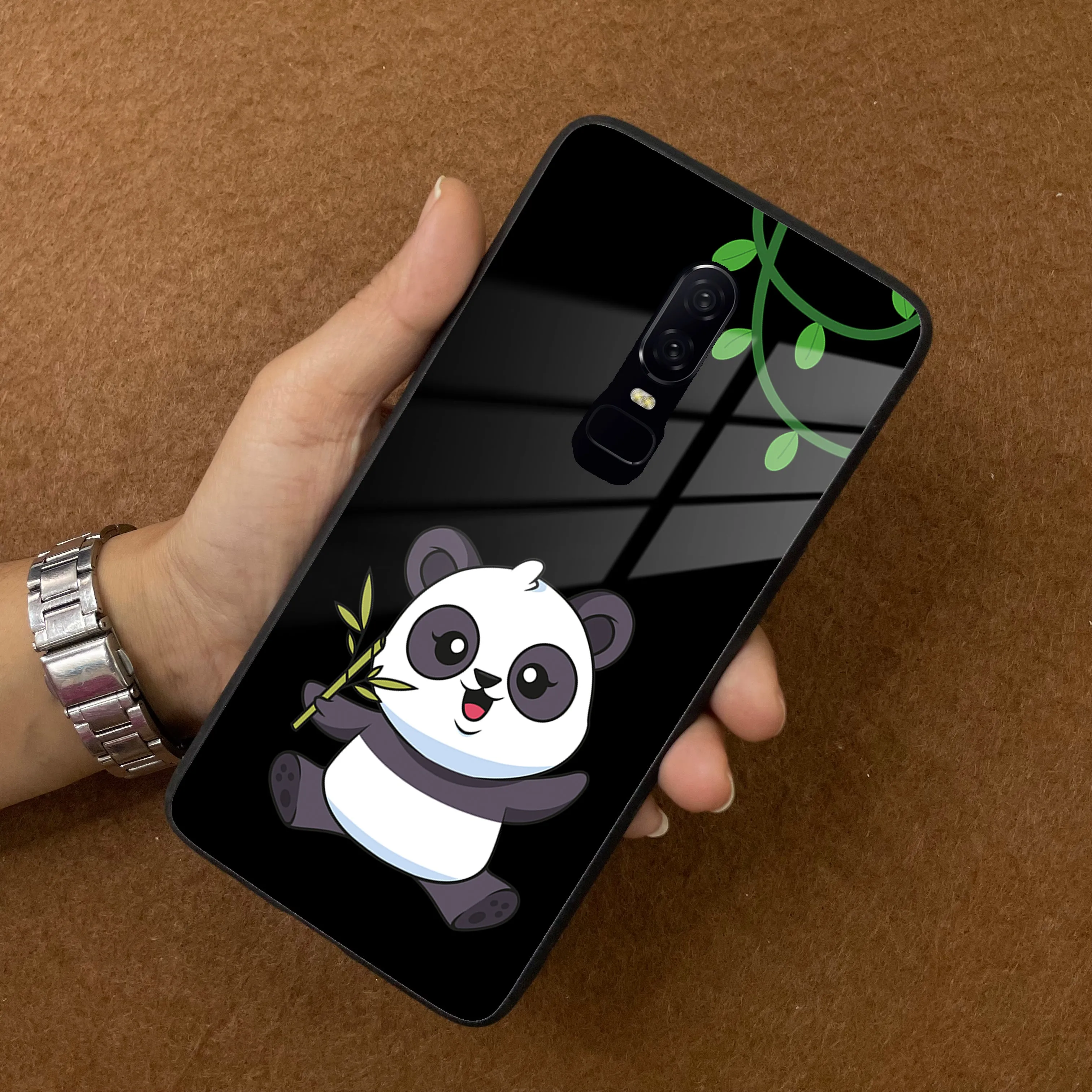 Black Panda Glass Phone Case For OnePlus