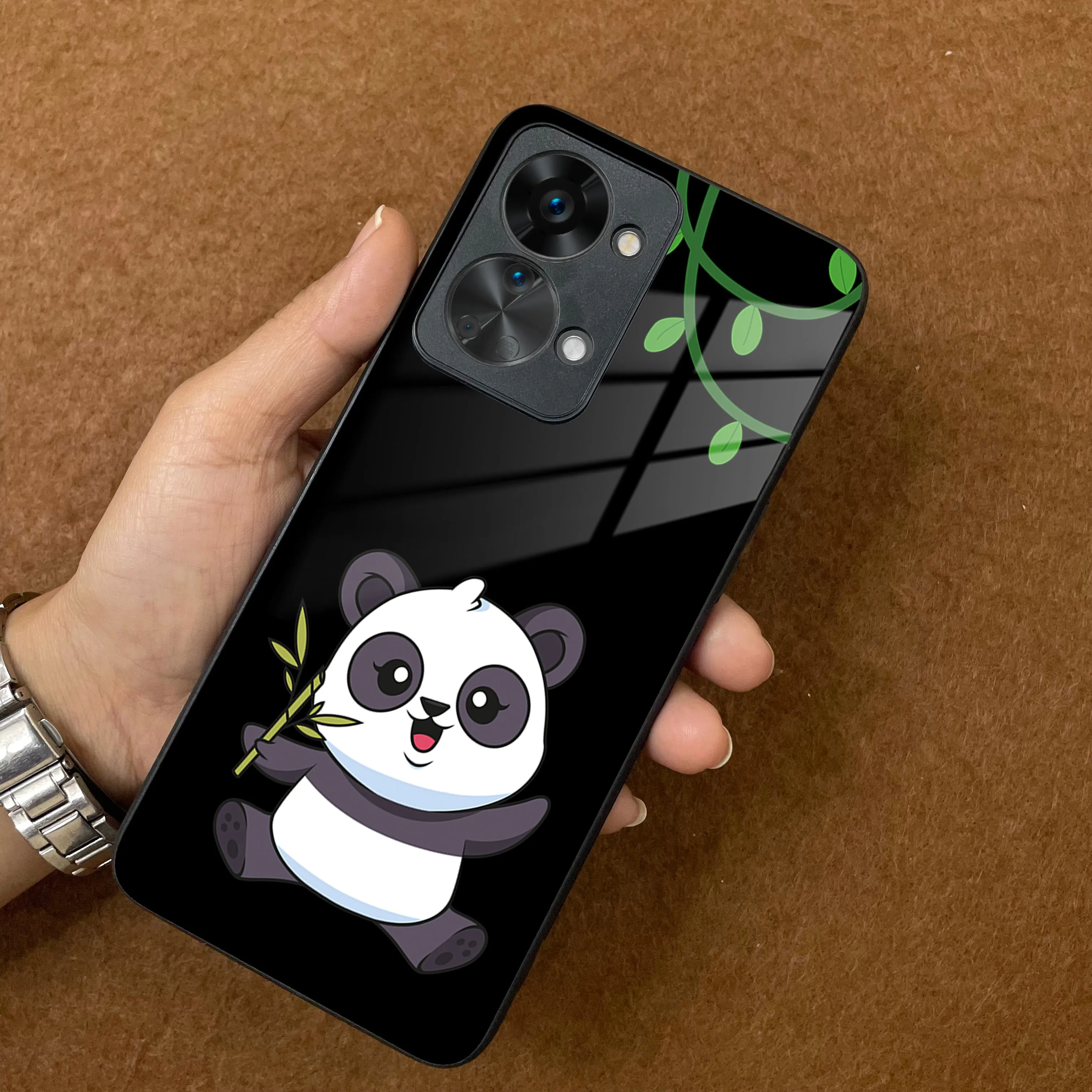 Black Panda Glass Phone Case For OnePlus