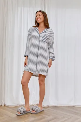 Boyfriend Stripe Nightshirt in Grey/Ecru