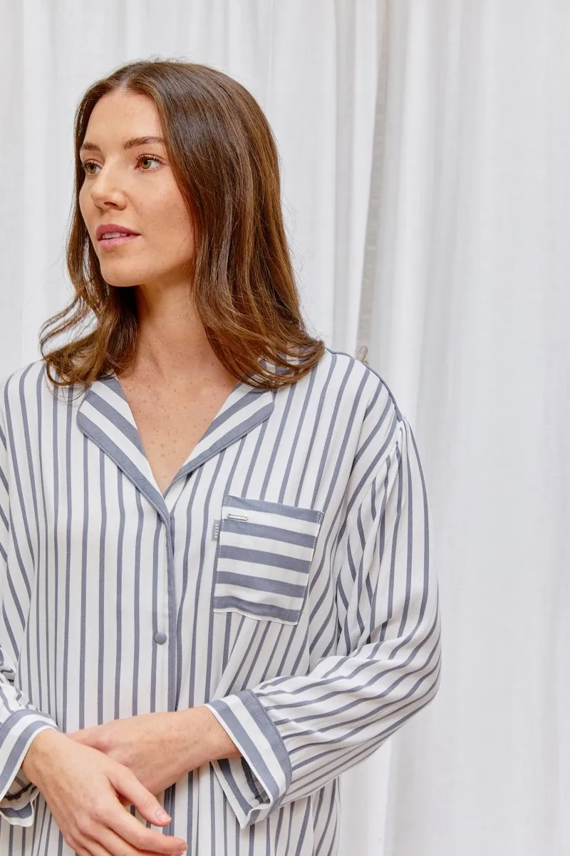 Boyfriend Stripe Nightshirt in Grey/Ecru