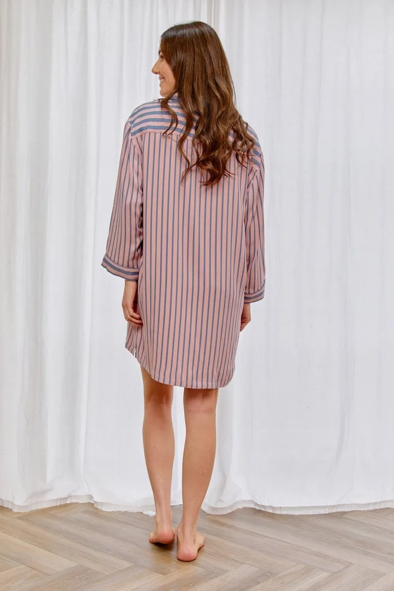 Boyfriend Stripe Nightshirt in Pink/Grey