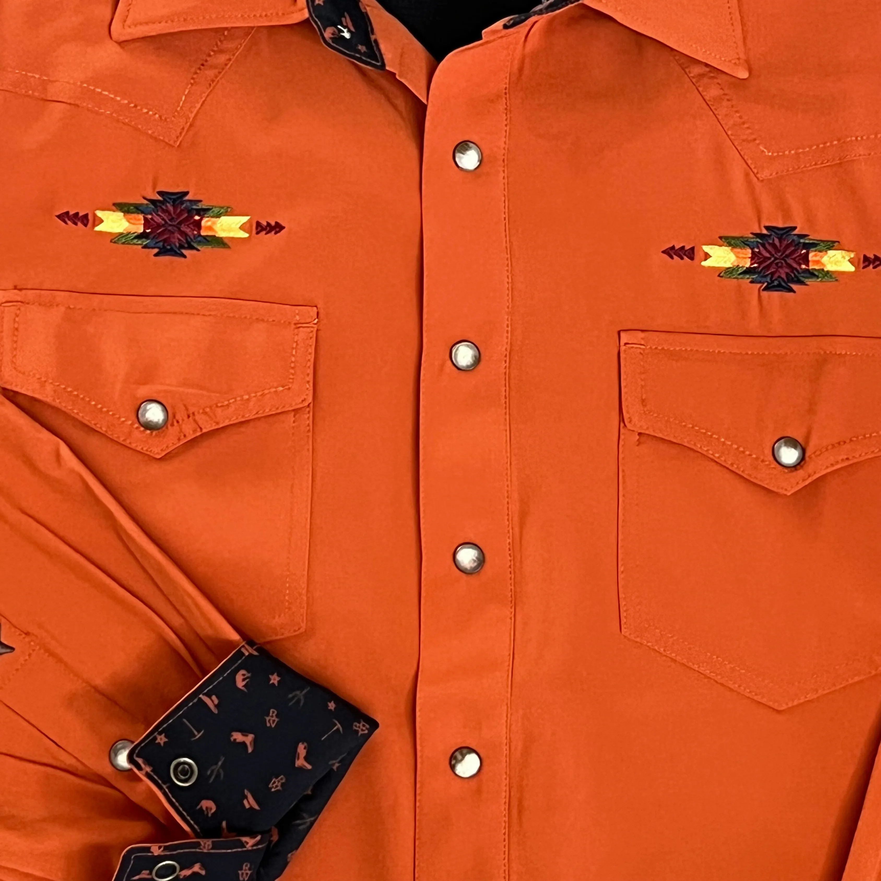 Burnt Orange with Embroidery Long Sleeve Performance Western Shirt