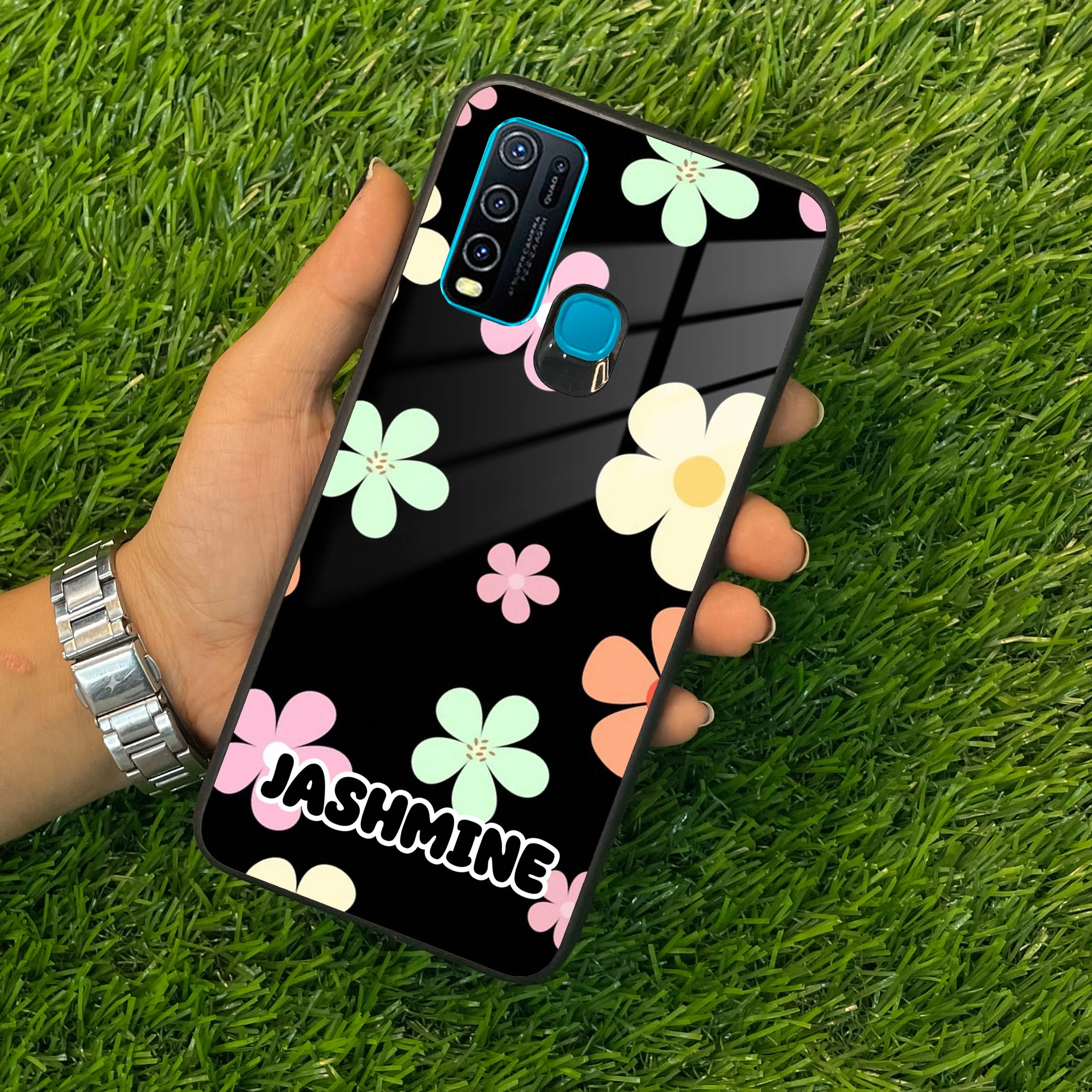Colorfull Daisy Floral Glass Case Cover For Vivo