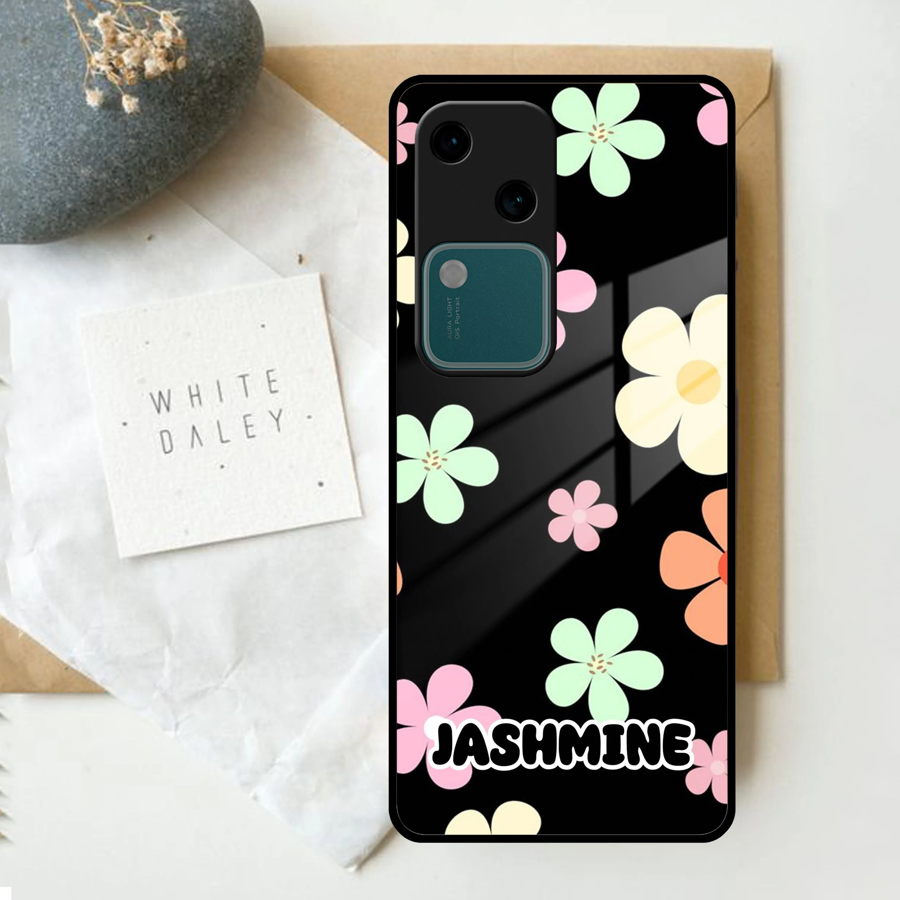 Colorfull Daisy Floral Glass Case Cover For Vivo