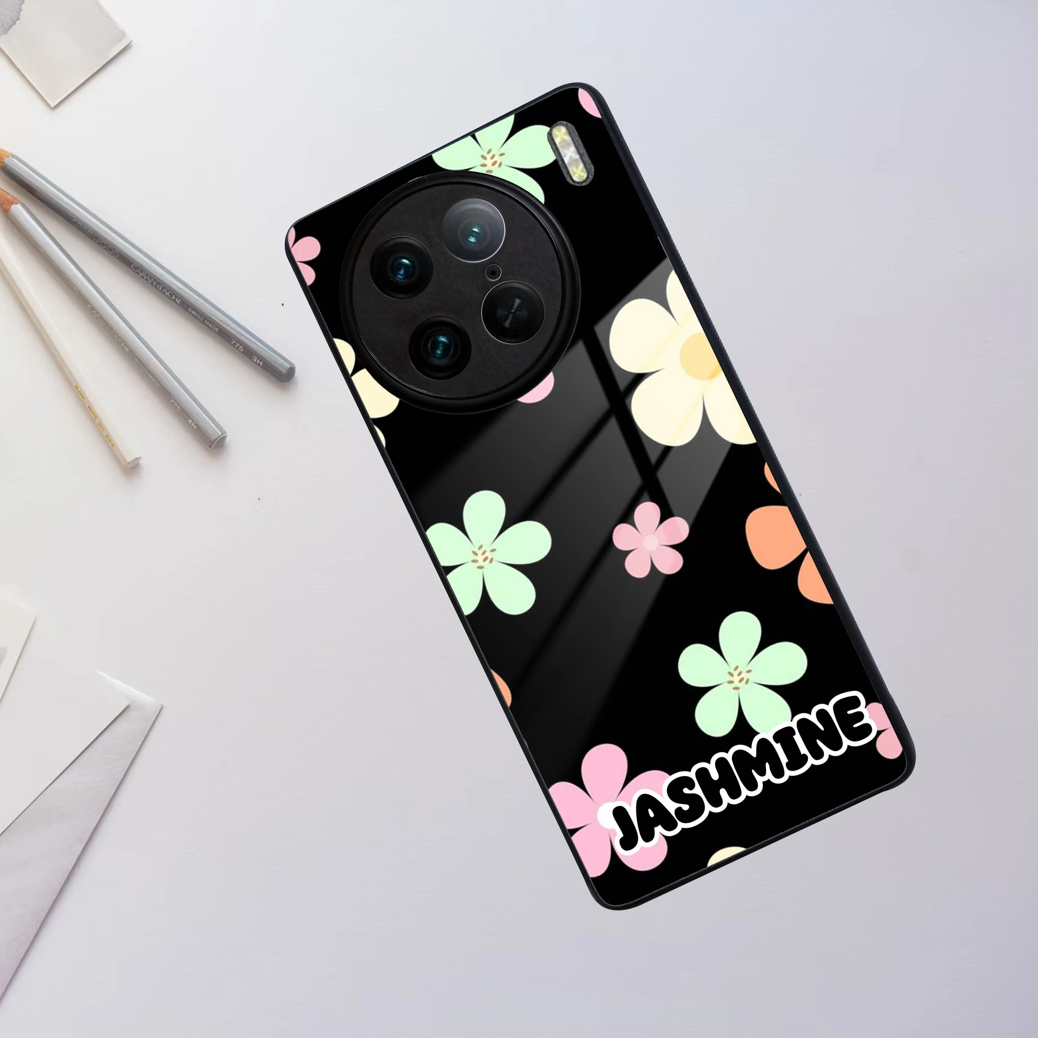 Colorfull Daisy Floral Glass Case Cover For Vivo
