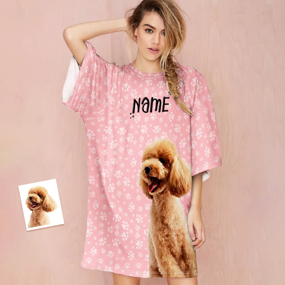 Custom Photo And Name Nightdress Personalized Women's Oversized Nightshirt Footprint Gifts For Her