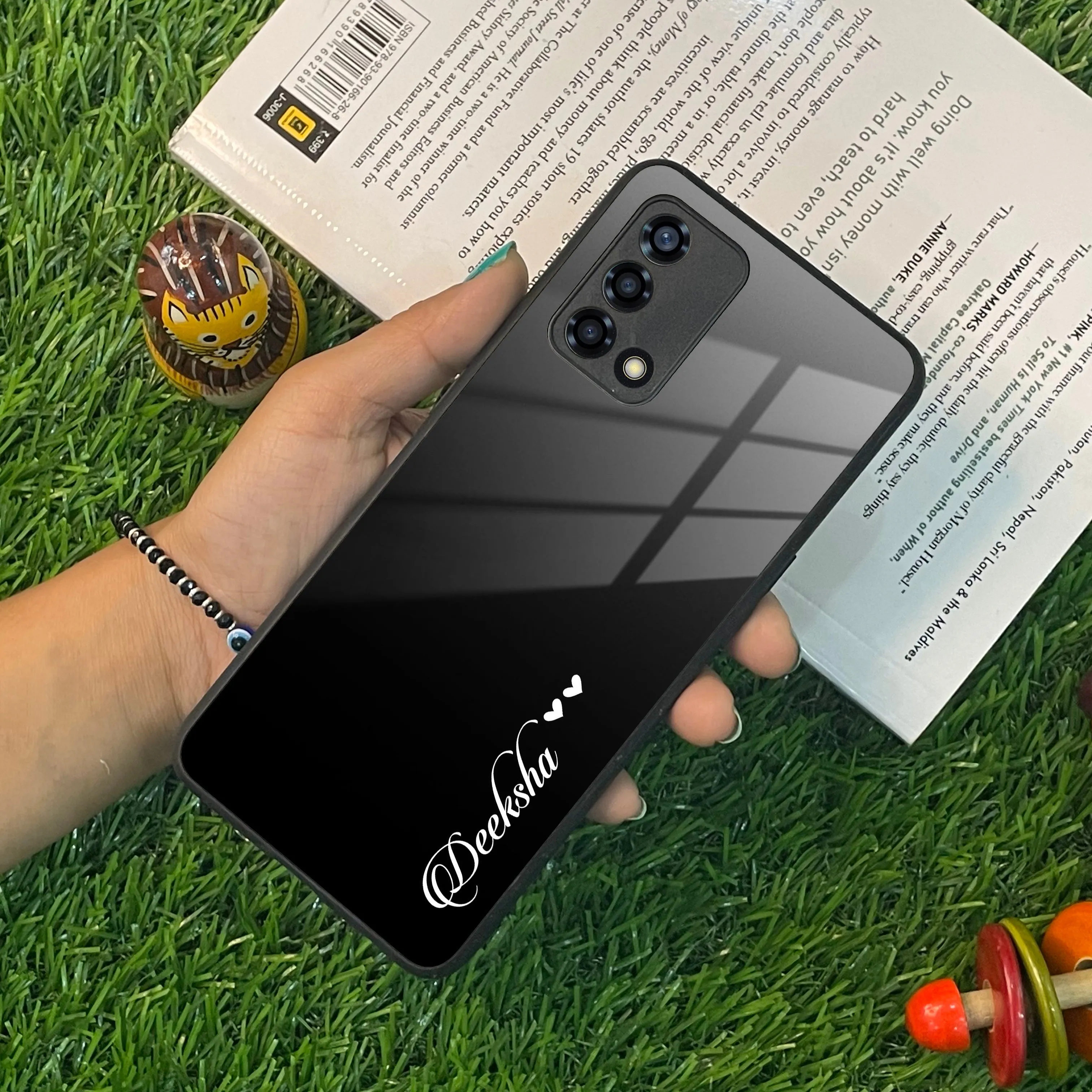 Customize Name Gradient Glass Case Cover Black For Oppo