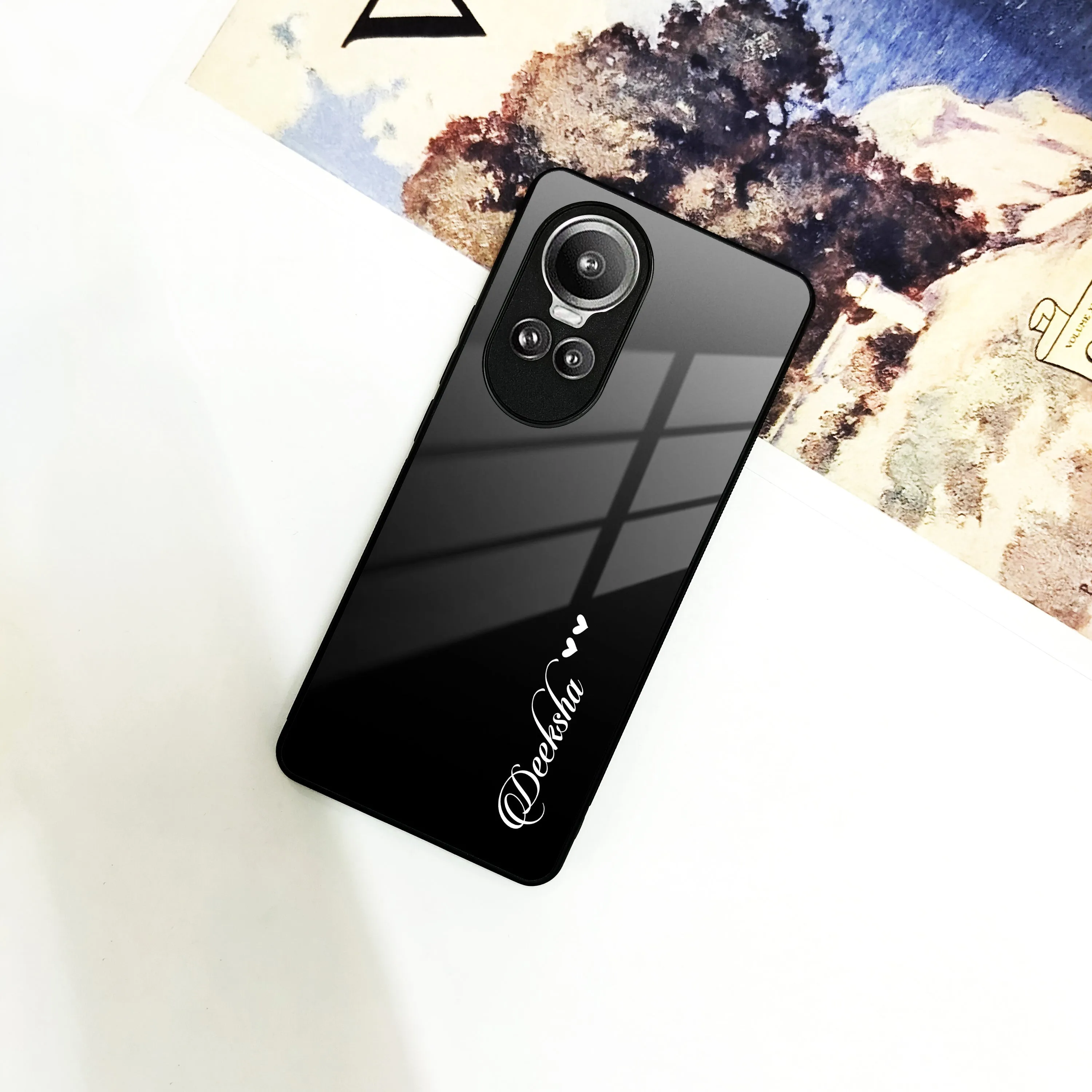 Customize Name Gradient Glass Case Cover Black For Oppo