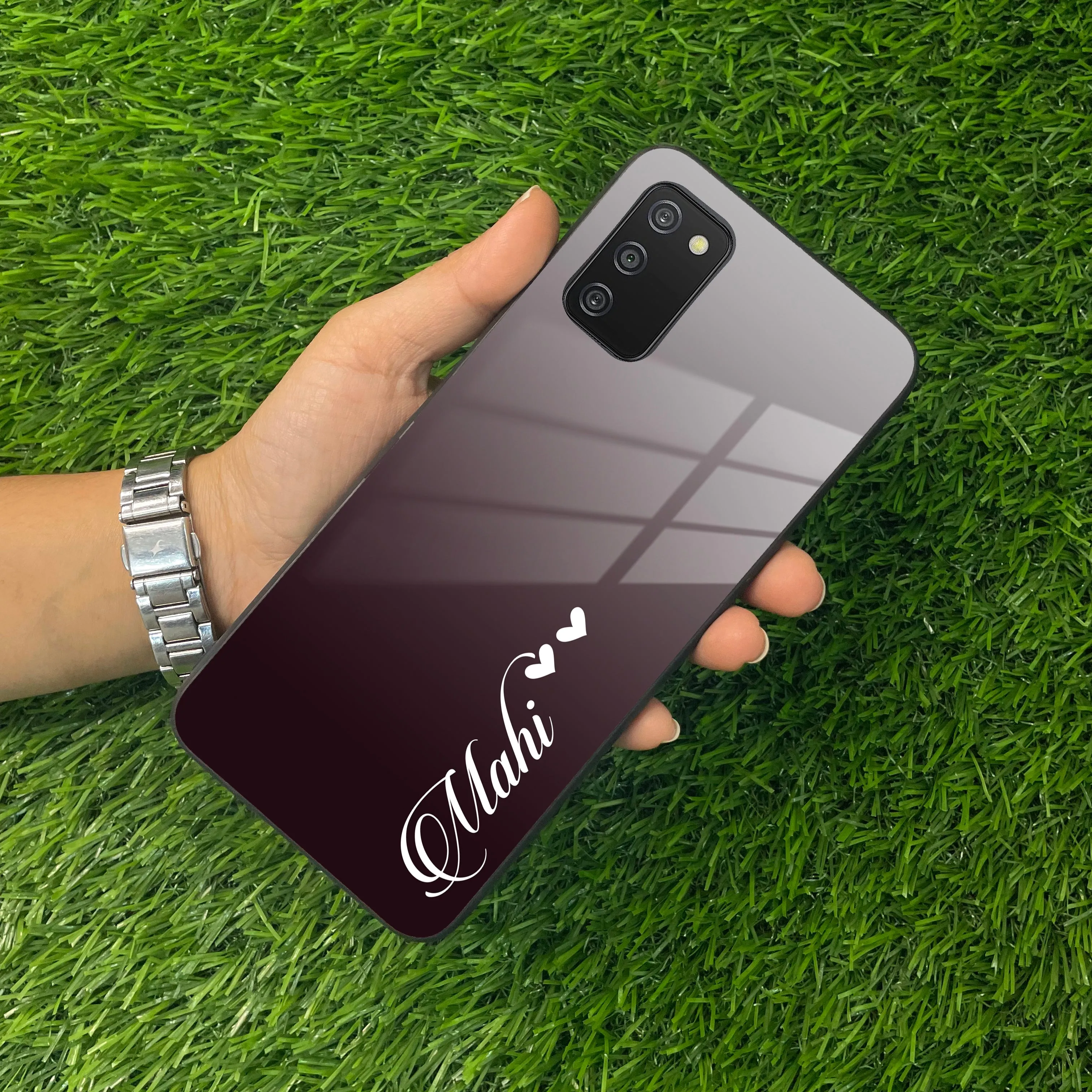 Customize Name Gradient Glass Case Cover Grey For Samsung