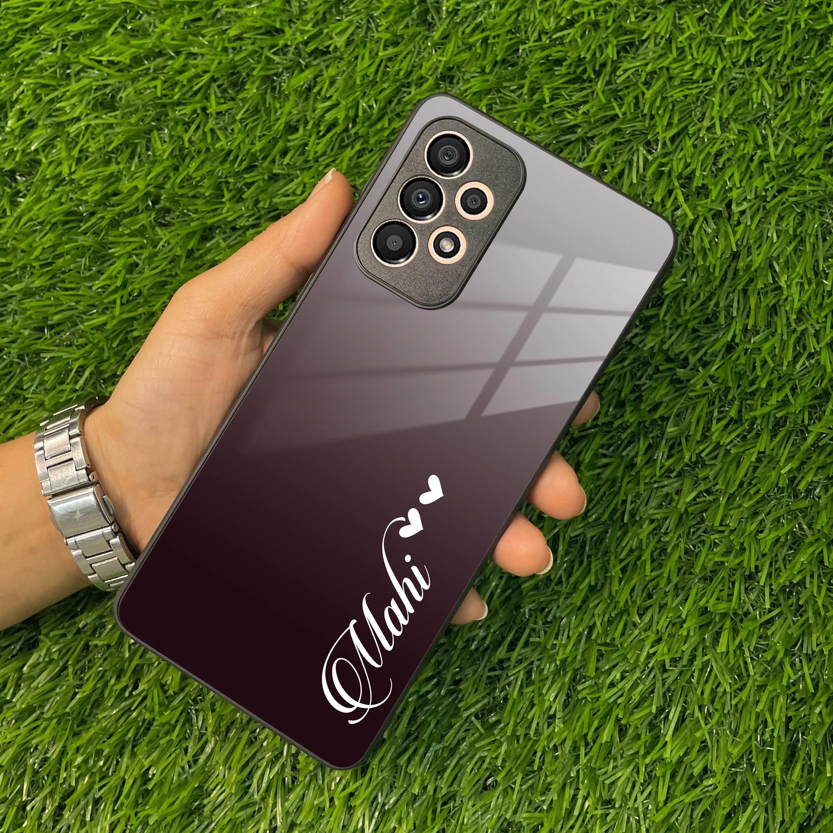 Customize Name Gradient Glass Case Cover Grey For Samsung