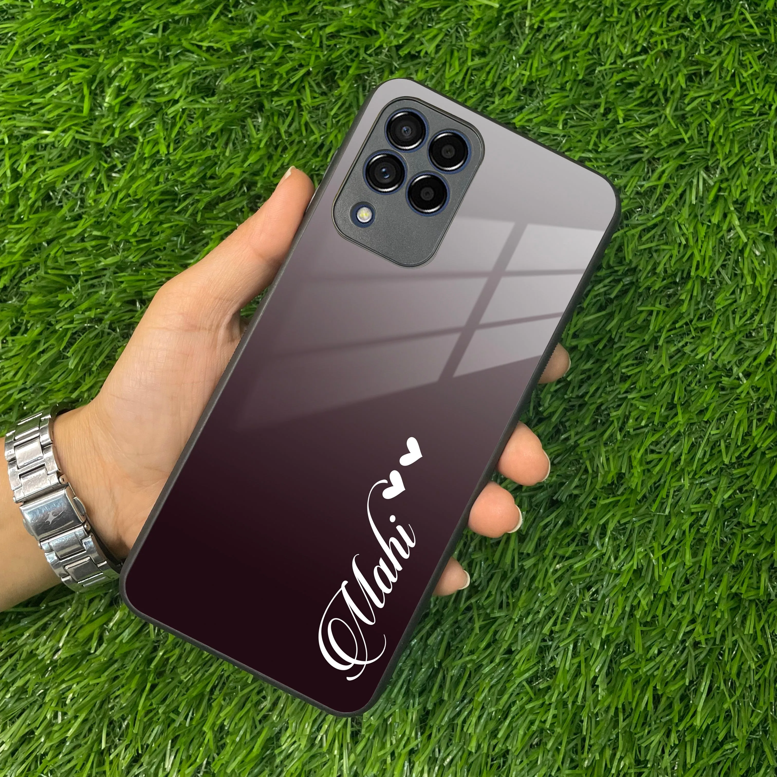 Customize Name Gradient Glass Case Cover Grey For Samsung
