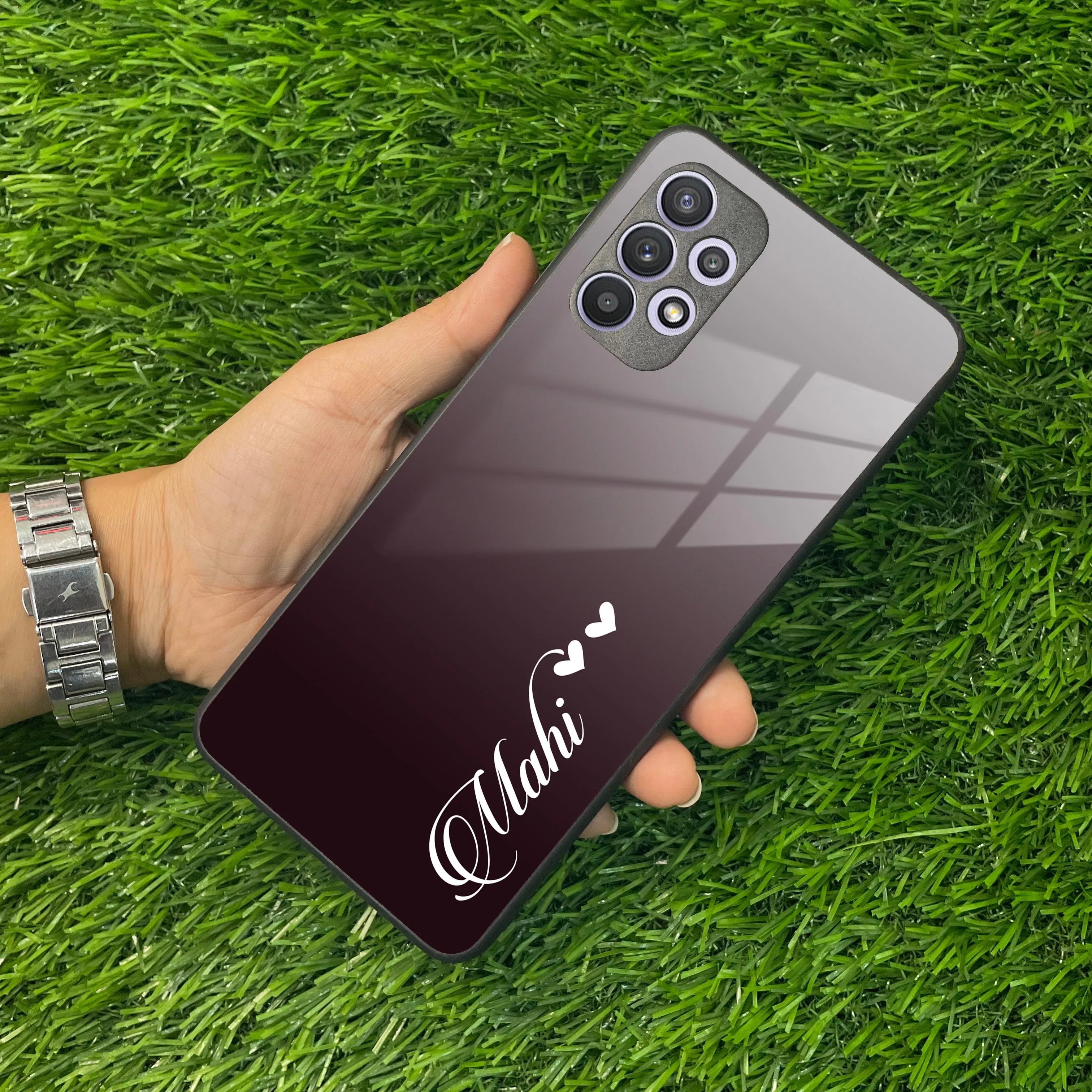 Customize Name Gradient Glass Case Cover Grey For Samsung