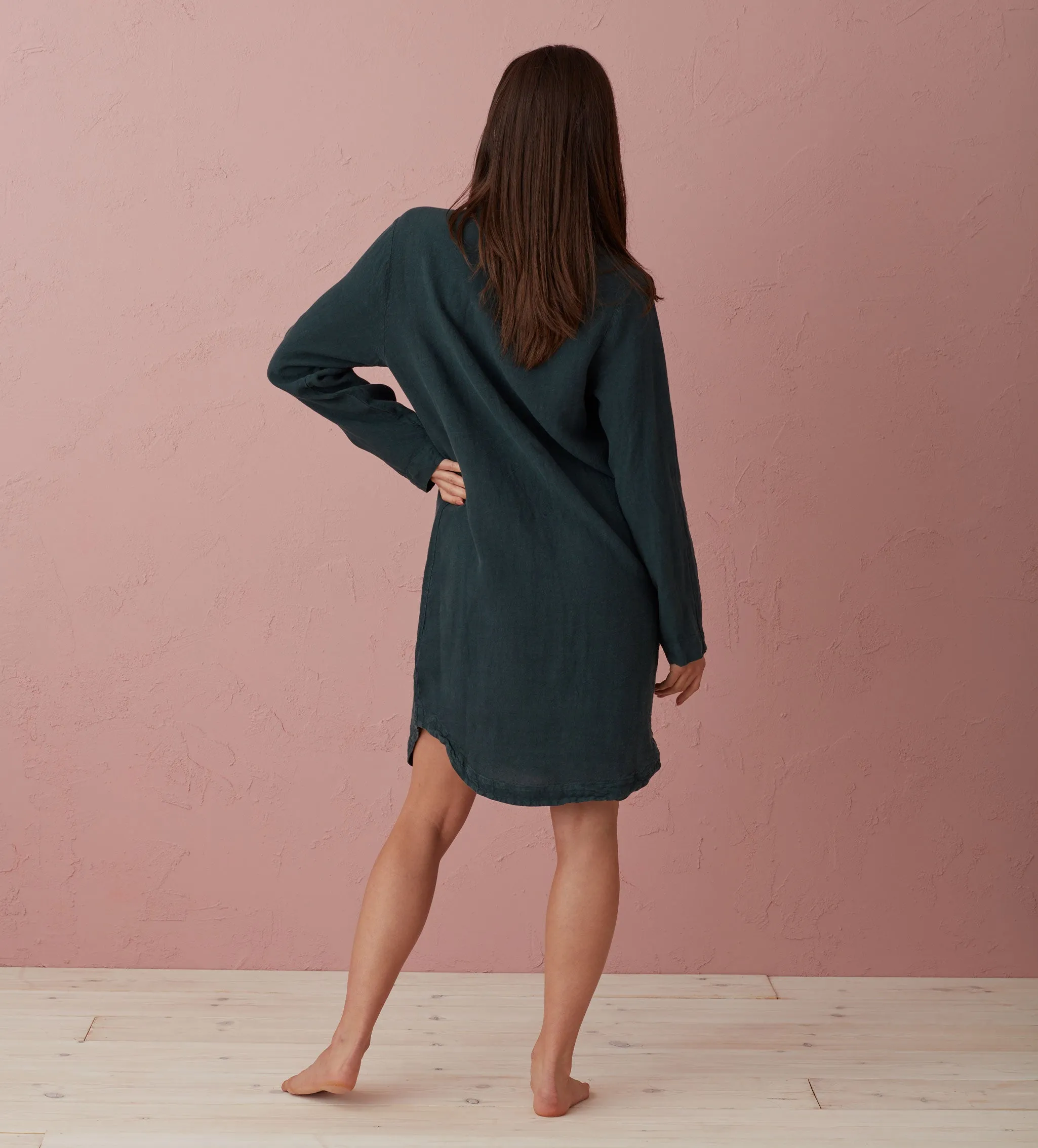Darkest Spruce Bella 100% Linen Nightshirt