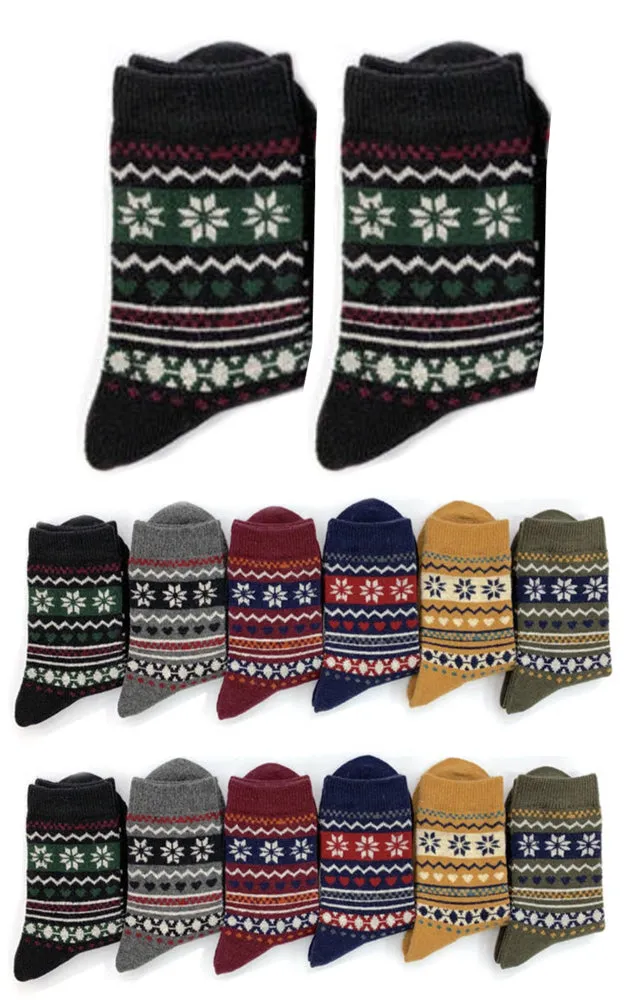 DB3055 Snowflakes Wool Blend Warm Crew Women Socks  (12prs Pack)