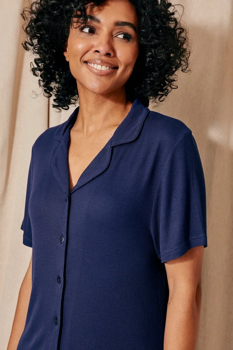 EcoVero Ribbed Nightshirt in Midnight