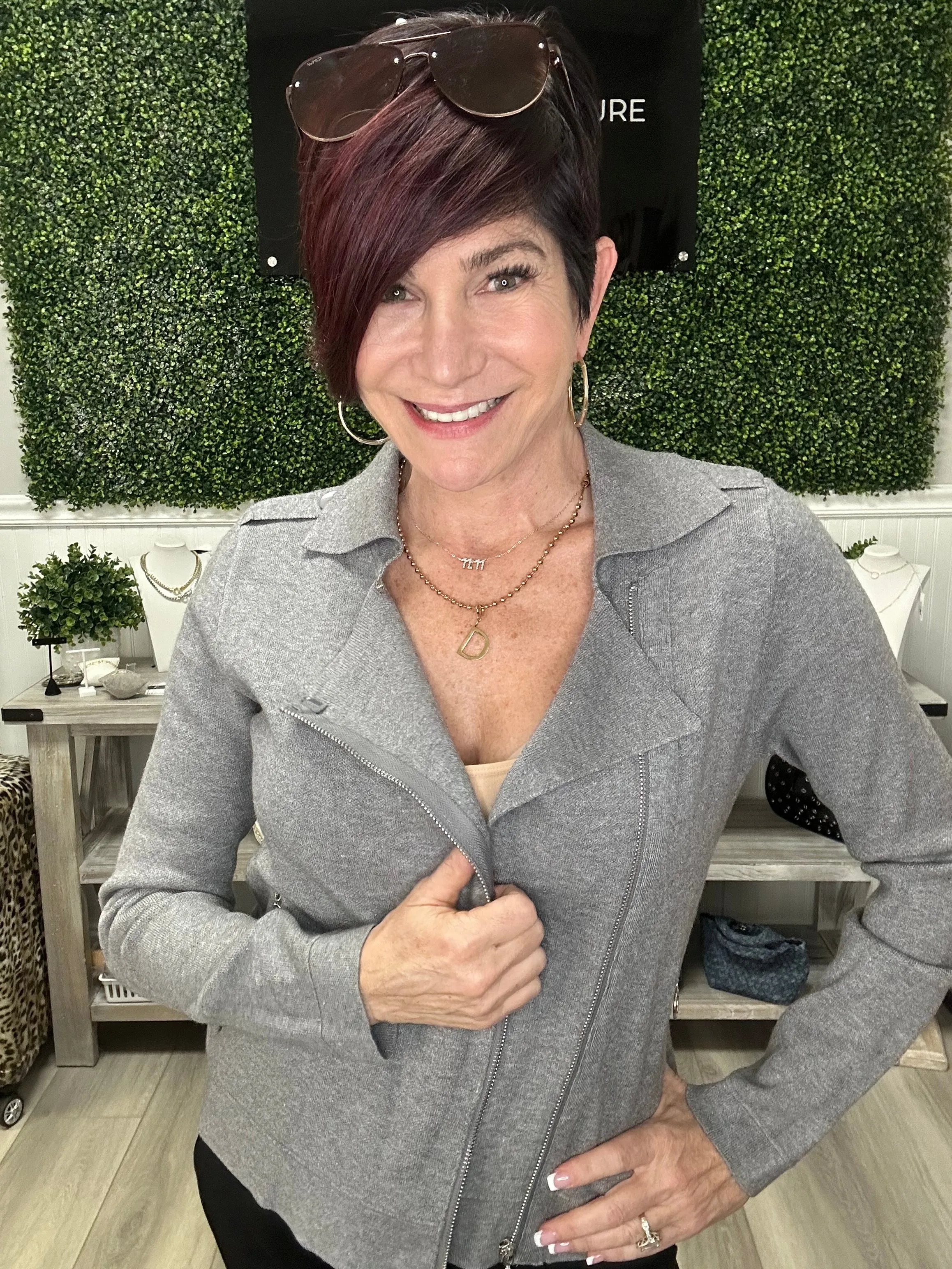 Grey Knit Moto Sweater