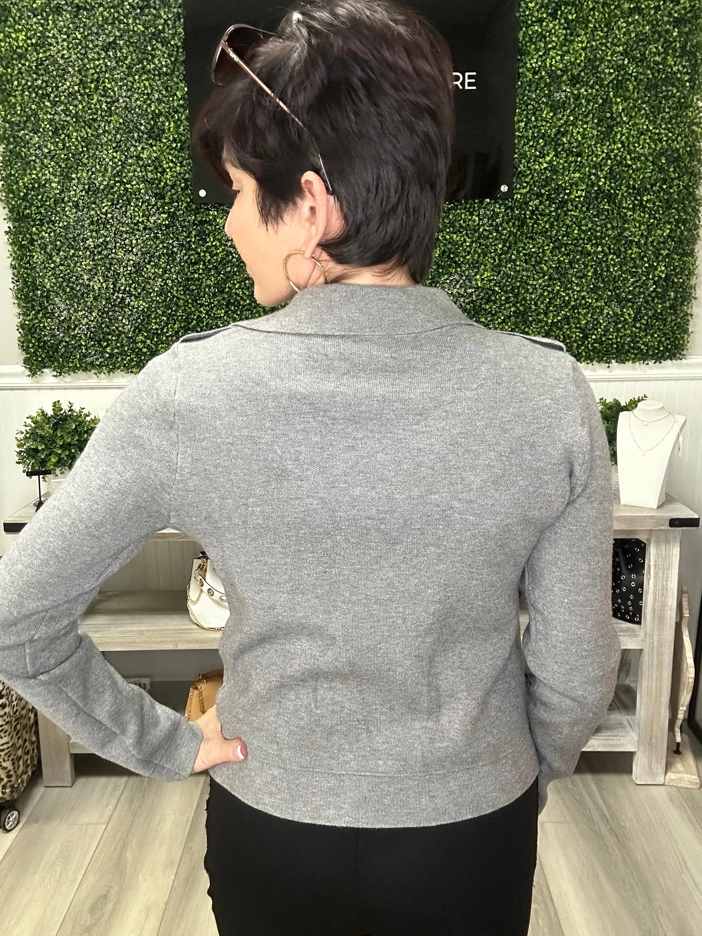 Grey Knit Moto Sweater