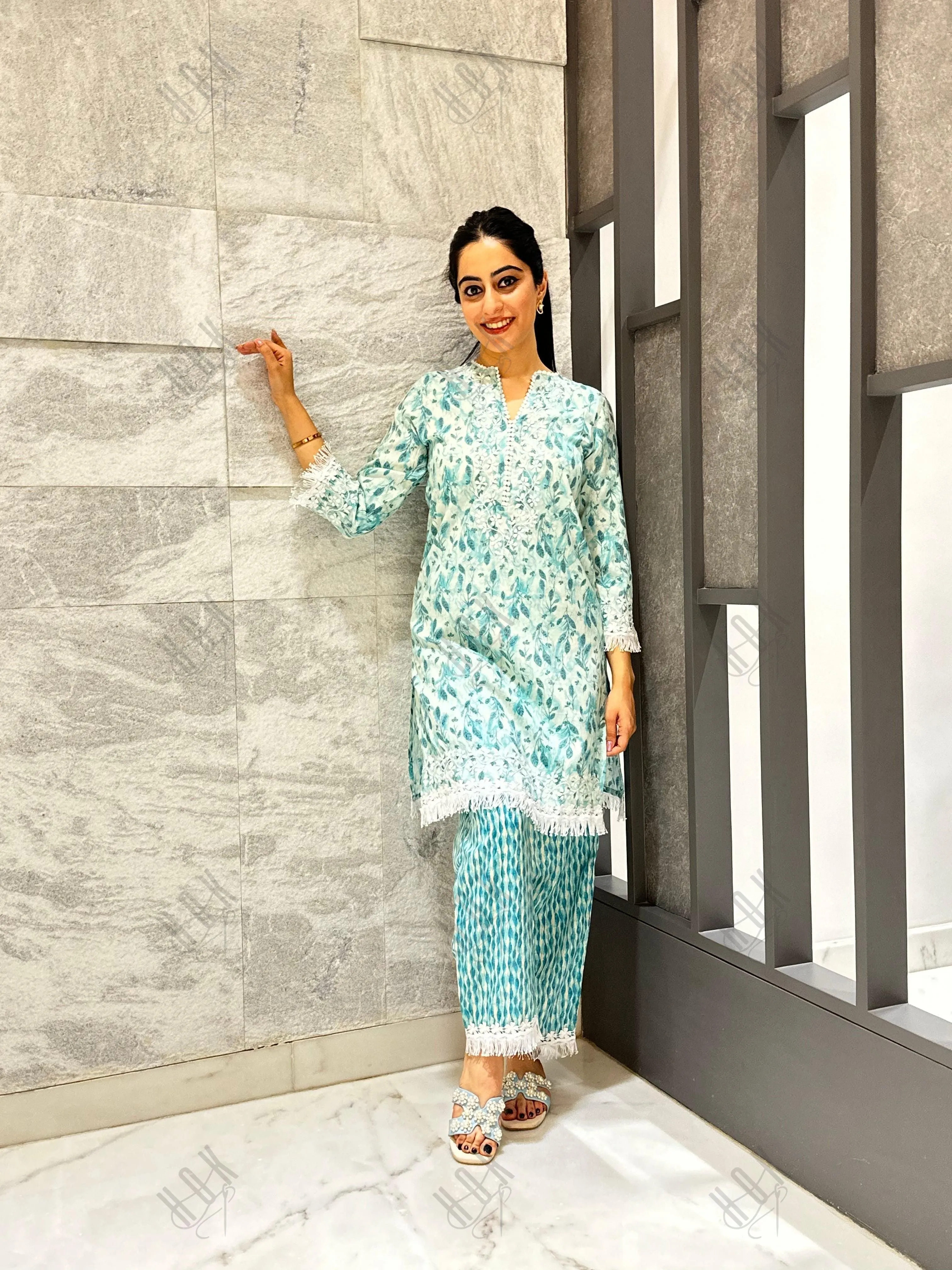 Nikita in Chikankari Co-ord set in Cotton for Women- Green