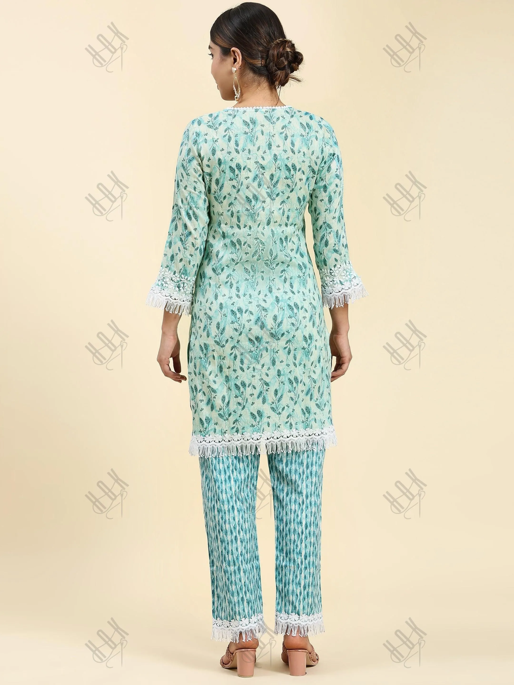 Nikita in Chikankari Co-ord set in Cotton for Women- Green